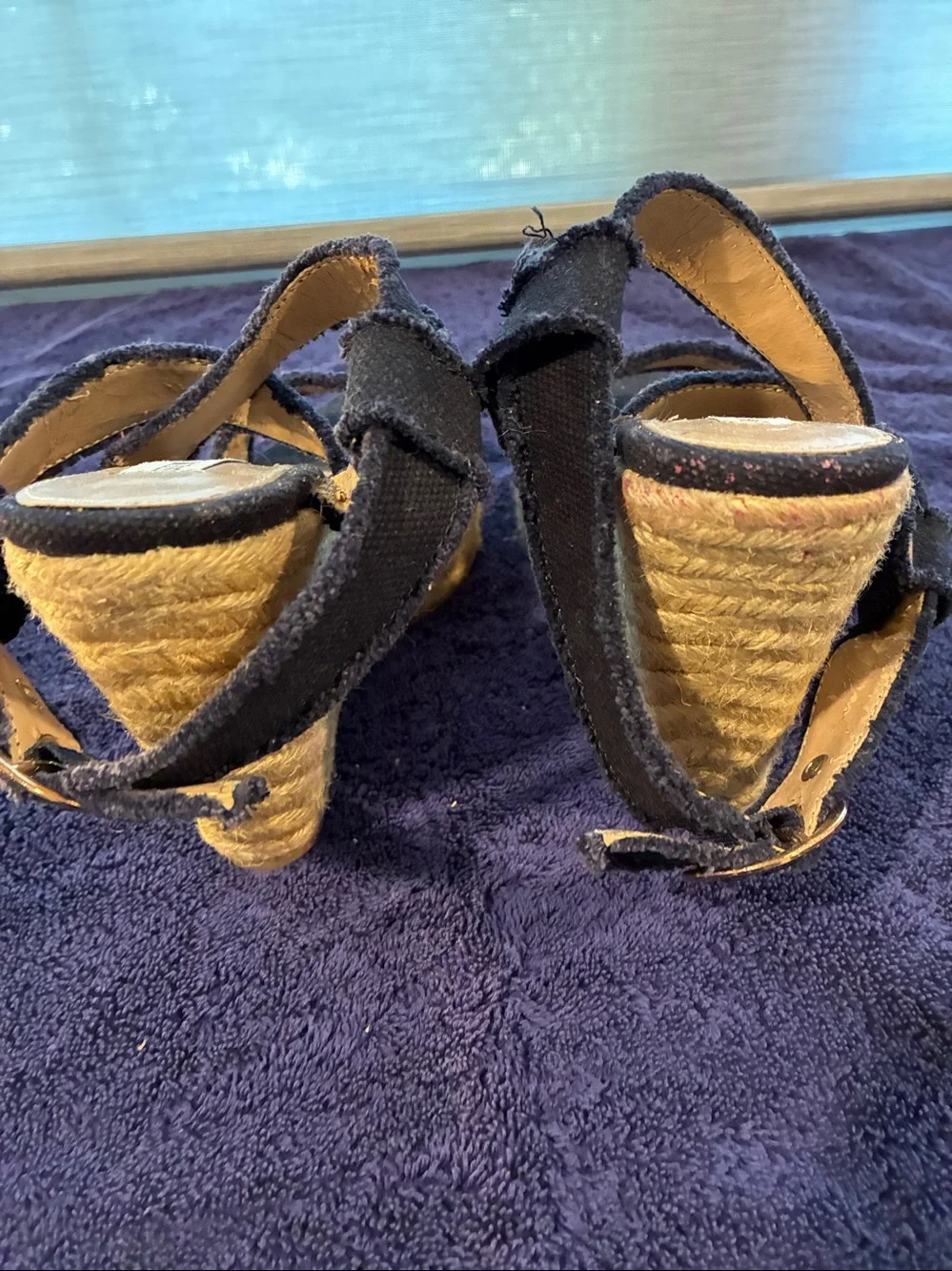 Steve Madden Navy Blue Frayed Strap Wedge Sandals